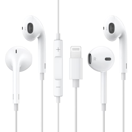 2er-Pack Lightning-Kopfhörer, MFi-zertifiziert, mit integriertem Mikrofon und Lautstärkeregler, Geräuschunterdrückung, kabelgebundene Kopfhörer, kompatibel mit iPhone 14/14 Pro/13/12/11/XR/XS/X/8/7/SE von C2G