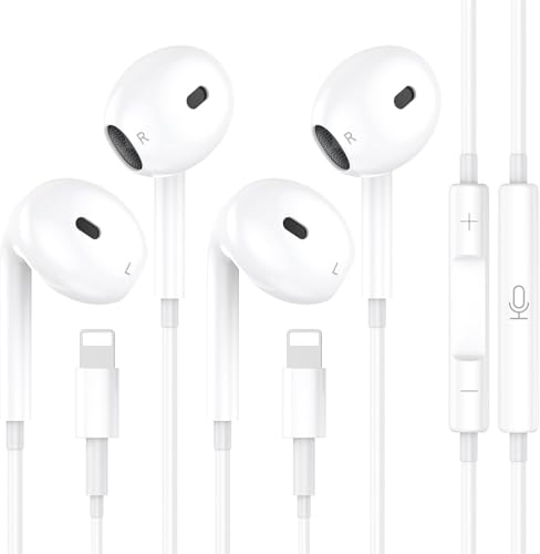 C2G 2 Pack In-Ear Kopfhörer für iPhone, [MFi-Zertifiziert] HiFi Kopfhörer Audio Stereo, mit Anschluss Mikrofon und Lautstärkeregler,Kopfhörer Lightning mit iPhone 14/14 Pro/13/12/11/XR/XS/X/8/7/SE von C2G