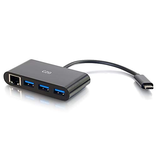 C2G USB-C zu Ethernet-Adapter mit 3-Port-USB-Hub - Schwarz von C2G