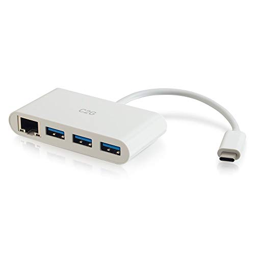 C2G USB-C zu Ethernet-Adapter mit 3-Port-USB-Hub - Weiß von C2G