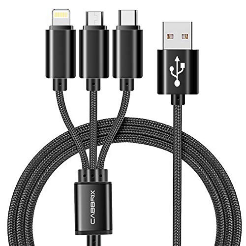 CABBRIX 3in1 Schwarz 1,5 Meter Multi USB Kabel Universal USB Ladekabel kompatibel mit iPhone 11 Pro Max Xs Xr 8 7 /Samsung Galaxy S10 S9 S8 S7 Edge/Kindle/Huawei von CABBRIX