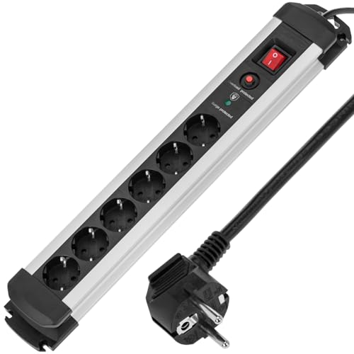 BeMatik - Steckdosenleiste 6 Fach mit Schalter und überspannungsschutz (1.5m elektrische drähte) von BEMATIK.COM