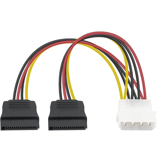 CABLEPELADO 4-poliges IDE-Molex-Stecker-Adapterkabel | Dual-SATA-Kabel | LP4 auf 2 x 15 Pin SATA | 18 AWG | geeignet für HDD, SSD, CD-ROM | 15 cm von CABLEPELADO