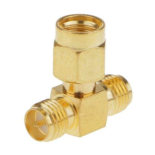 CABLEPELADO Adapter Triple T RF RP-SMA Buchse auf 2X RP-SMA | RP-SMA Buchse auf 2 RP-SMA Stecker | 50 Ohm | Messing | vergoldet | von CABLEPELADO