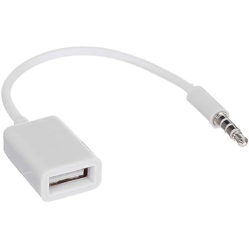 CABLEPELADO Adapterkabel, USB-Buchse auf 3,5 mm Klinke, AUX-Adapter, USB auf AUX-Anschluss, USB auf 3,5 mm Konverterkabel, geeignet für den Anschluss von USB-Gerät an Auto-AUX-Buchse, 20 cm, Weiß von CABLEPELADO
