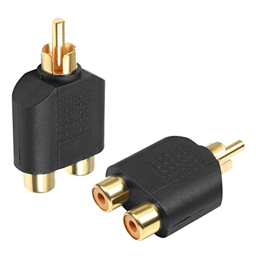 CABLEPELADO Audio-Adapter, Cinch-Stecker auf 2 Cinch-Buchsen, RCA-Splitter, geeignet für Subwoofer, Verstärker, TV, CD/DVD-Player, Stereo, 1 Stück (Gold) von CABLEPELADO