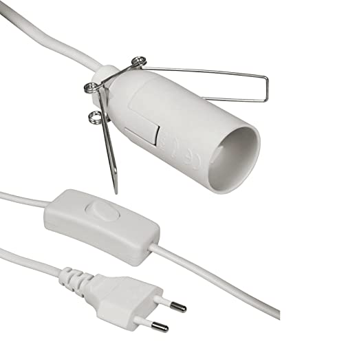 CABLEPELADO Lampenfassung E14 mit Schalter, E14-Lampenadapter, Sockel für E14-Glühbirne, Stecker + Ein-/Ausschalter, Kabel 1,50 m, E14-Sockel, Weiß von CABLEPELADO
