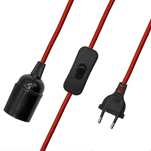 CABLEPELADO Lampenfassung E27 mit Schalter, E27-Lampenadapter, Sockel für E27-Glühbirne, Stecker + Ein-/Ausschalter, Kabel 1,50 m, E27-Sockel, Vintage-Design, geflochtenes Kabel, Rot CABLEPELADO Lampenfassung E27 mit Schalter, E27-Lampenadapter, Sockel für E27-Glühbirne, Stecker + Ein-/Ausschalter, Kabel 1,50 m, E27-Sockel, Vintage-Design, geflochtenes Kabel, Rot von CABLEPELADO