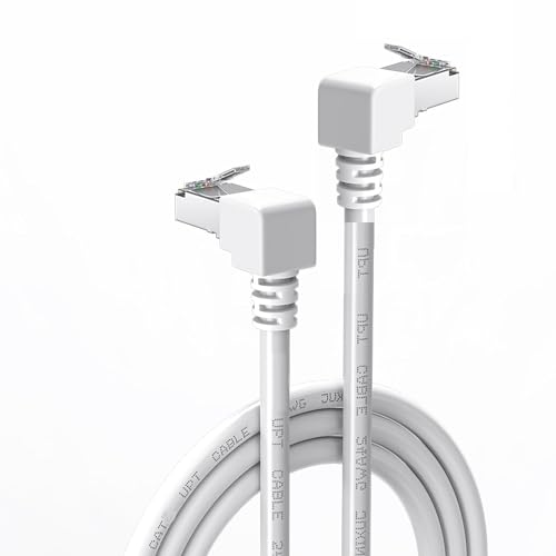 CABLEPELADO Netzwerkkabel, LAN-Kabel, Datenkabel, Gigabit-Kabel, RJ45-Kabel, geflochtenes Kabel, 2 x 90 Grad, Kategorie 5E, kompatibel mit PC, PS4, PS5, Xbox, Smart TV, Server, 2 m, Weiß von CABLEPELADO