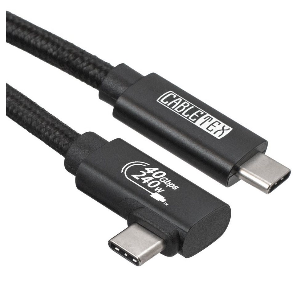 CABLETEX USB 4 Gen3x2 Monitorkabel 90° abgewinkelt Thunderbolt 3 Thunderbolt-Kabel, USB-C, USB4, Thunderbolt, USB-C, USB4, Thunderbolt (50 cm), 8K@60Hz, 40 Gbit/s Datenübertragung, Thunderbolt 3 von CABLETEX