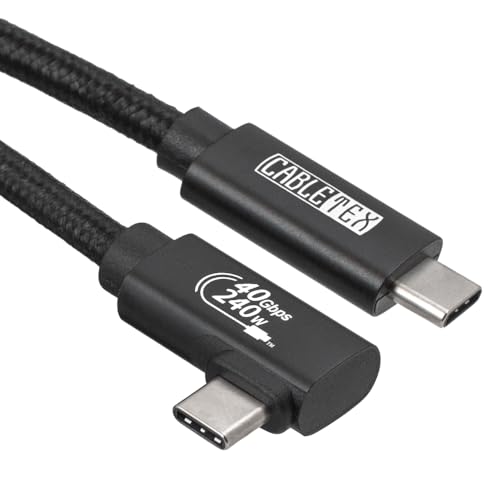 CABLETEX USB 4 Kabel gewinkelt 1,5m, Unterstützt 8K HD Display, 40 Gbit/s Datentransfer, 240W USB-C Ladekabel, für Typ-C Laptops, MacBook Pro M1&M2, Monitor, Docking-Station und mehr von CABLETEX