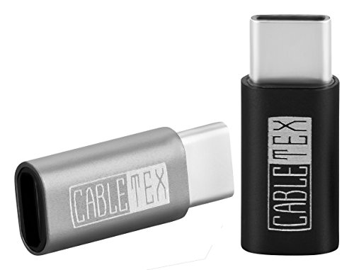 USB C Adapter zu Micro USB 3.1 Set [2 Stück] mit Aluminium Metall-Gehäuse für MacBook Pro, MacBook 12", Samsung Galaxy S8, S8+, S9, S9+, Huawei P20, P20 Pro, Nexus 5X, 6P, OnePlus 2,3 und weitere SILBER & SCHWARZ von CABLETEX