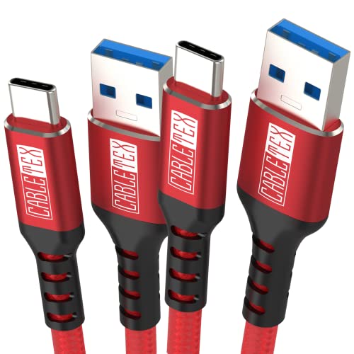 USB C Kabel auf USB 3.0 Typ A Set [2 Stück] 1M Ladekabel Nylon Textilkabel Datenkabel für USB 3.1 Computer und Smartphones wie Galaxy S8, S8+, OnePlus 3, HTC 10, MacBook Pro und viele mehr - ROT & ROT von CABLETEX