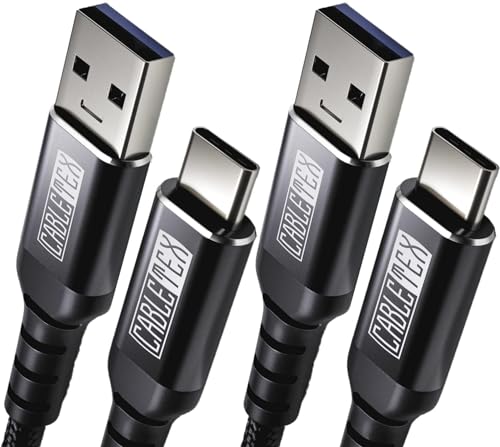 USB C Kabel auf USB 3.0 Typ A Set [2 Stück] 1M Ladekabel Nylon Textilkabel Datenkabel für USB 3.1 Computer und Smartphones wie Galaxy S8, S8+, OnePlus 3, HTC 10, MacBook Pro und viele mehr - SCHWARZ von CABLETEX