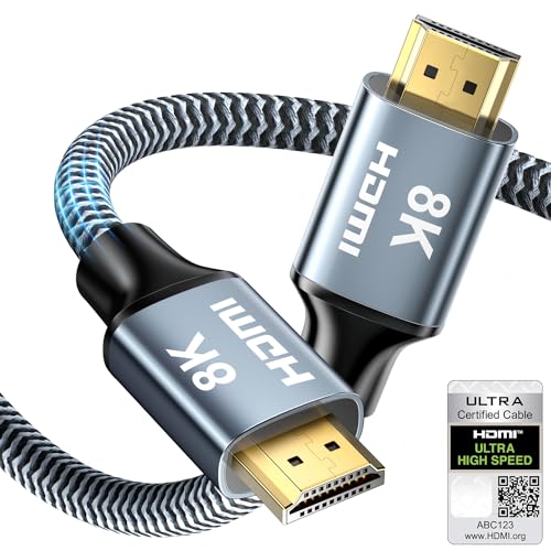 CABNEER 8K HDMI 2.1 Kabel 1m, HDMI Kabel Hoch Geschwindig 48Gbps 8K@60Hz 4K@120Hz 2.2/2.3 für Dolby eARC HDCP HDR, Kompatibel mit HDTV, Laptop etc von CABNEER