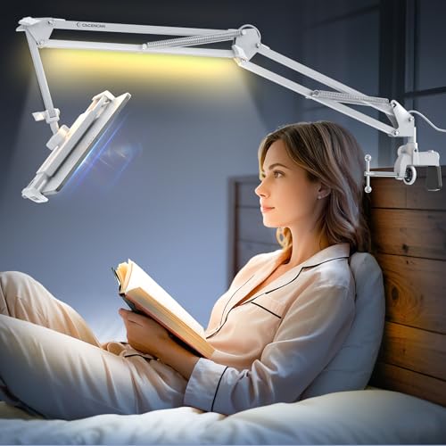 CACENCAN Tablethalterungen für Bett mit Lampe, Tablet Halterung Bett, Tablethalterung, Tablet-Ständer, Universeller Tablet-Halter 360 Grad Drehung für iPad/iPhoneX/iPad Pro 4.5~13.5 Zoll (Weiß) von CACENCAN