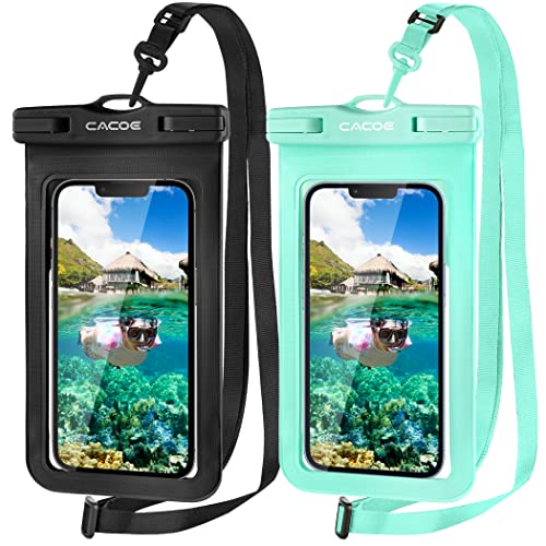 CACOE 2 Stück wasserdichte Handyhülle 7.2 Zoll Wasserfeste Handytasche mit Integriertes TPU-Dichtungsdesign, Handy Wasserschutzhülle für iPhone, Samsung, Huawei, Xiaomi (Schwarz Grün) von CACOE