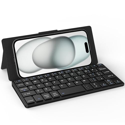 CACOE Bluetooth Tastatur mit Ständer, Mini Tastatur für Handy, Ultraflache Tragbare, Faltbare, Dual-Channel QWERTY Tastatur mit Stellhalterung für Smartphone und mehr iOS Android Windows, Schwarz CACOE Bluetooth Tastatur mit Ständer, Mini Tastatur für Handy, Ultraflache Tragbare, Faltbare, Dual-Channel QWERTY Tastatur mit Stellhalterung für Smartphone und mehr iOS Android Windows, Schwarz von CACOE