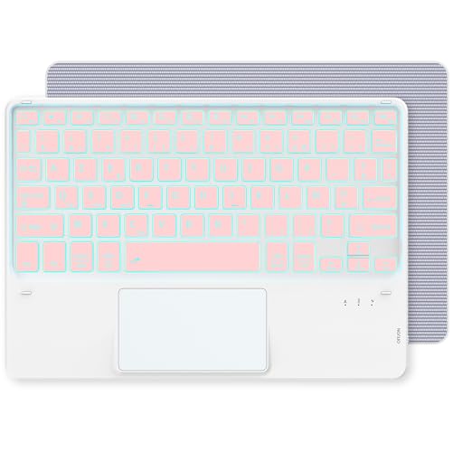CACOE Bluetooth Tastatur mit Touchpad, [Französische Tastatur] Kabellose mit 7 Farben Beleuchtete Bluetooth kompatibel mit IOS, Android Tablet, Windows 10 Zoll, Roségold von CACOE