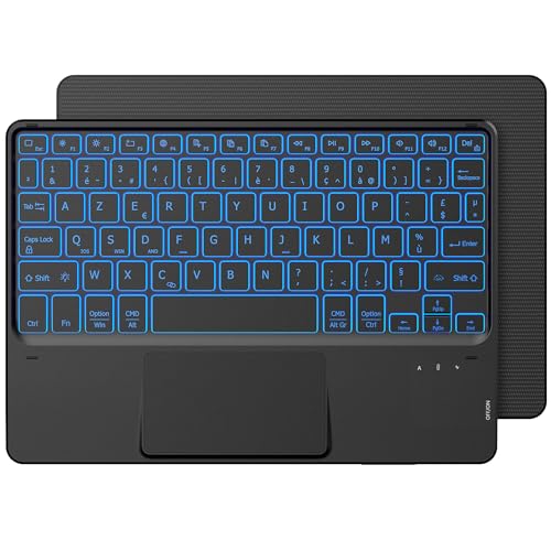 CACOE Bluetooth Tastatur mit Touchpad, [Französische Tastatur] Kabellose mit 7 Farben Beleuchtete Bluetooth kompatibel mit IOS, Android Tablet, Windows 10 Zoll, Schwarz von CACOE