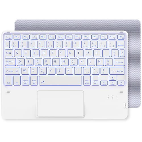 CACOE Bluetooth Tastatur mit Touchpad, [Französische Tastatur] Kabellose mit 7 Farben Beleuchtete Bluetooth kompatibel mit IOS, Android Tablet, Windows 10 Zoll, Weiß von CACOE