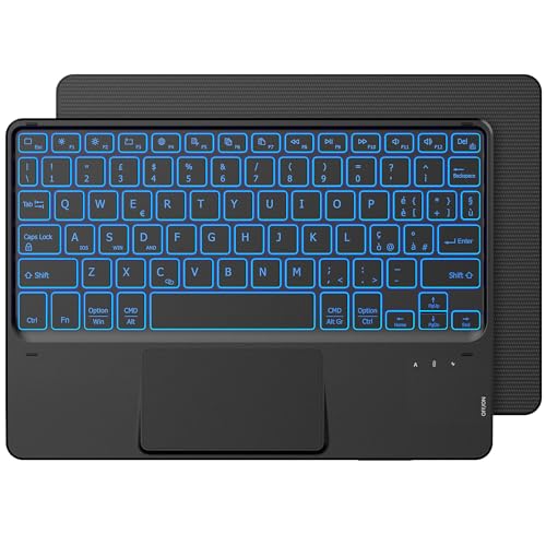 CACOE Bluetooth Tastatur mit Touchpad, [Italienische Tastatur] Kabellose mit 7 Farben Beleuchtete Bluetooth kompatibel mit IOS, Android Tablet, Windows 10 Zoll, Schwarz von CACOE