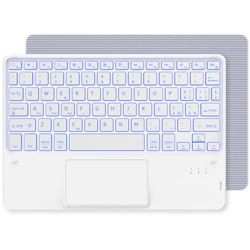 CACOE Bluetooth Tastatur mit Touchpad, [Italienische Tastatur] Kabellose mit 7 Farben Beleuchtete Bluetooth kompatibel mit IOS, Android Tablet, Windows 10 Zoll, Weiß von CACOE