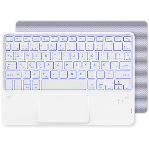 CACOE Bluetooth Tastatur mit Touchpad, [Spanische Tastatur] Kabellose mit 7 Farben Beleuchtete Bluetooth kompatibel mit IOS, Android Tablet, Windows 10 Zoll, Weiß von CACOE