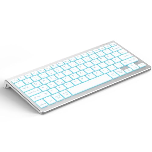 CACOE Deutsche Bluetooth Tastatur kompatibel mit IOS, Android Tablet, Windows, Samsung Tablet, Lenovo Tablet, 7 Farben Beleuchtete, 3 BT Kanäles, Silber von CACOE