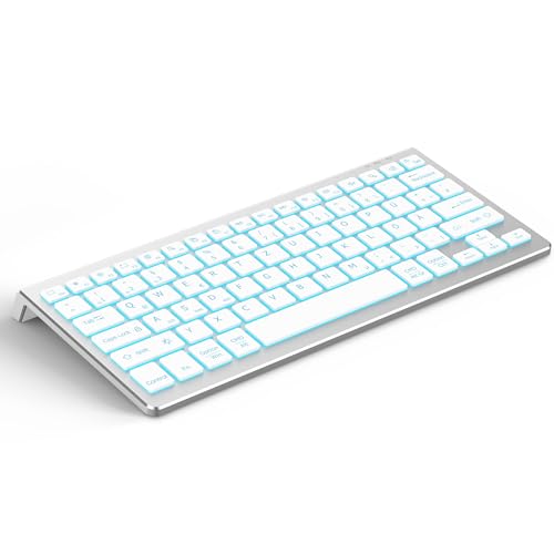 CACOE Deutsche Bluetooth Tastatur kompatibel mit IOS, Android Tablet, Windows, Samsung Tablet, Lenovo Tablet, 7 Farben Beleuchtete, 3 BT Kanäles, Silber, CUNC3+SKBDE von CACOE