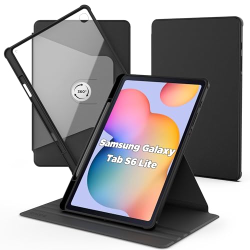 CACOE Hülle Kompatibel mit Samsung Galaxy Tab S6 Lite 2024/2022 /2020 10.4 Zoll mit Stifthalter - 360 Grad Drehung Stoßfeste Schutzhülle - Schwarz von CACOE