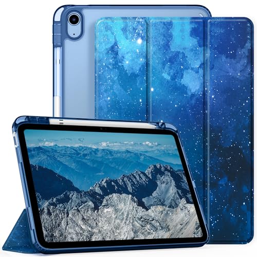 CACOE Hülle Kompatibel mit iPad 10 Generation 10.9 Zoll 2022 mit Stifthalter, Schutzhülle mit transparenter Acryl Rückseite und TPU Stoßfest Grenze,Blaues Sternenmuster von CACOE