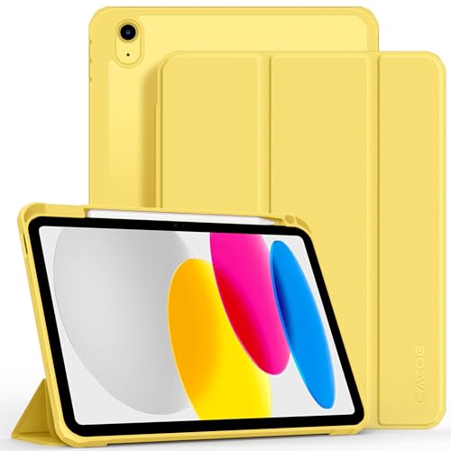 CACOE Hülle für iPad 11. Generation A16 /iPad 10. Generation 10.9 Zoll mit Stifthalter, Schutzhülle mit transparenter Acryl Rückseite, Gelb von CACOE