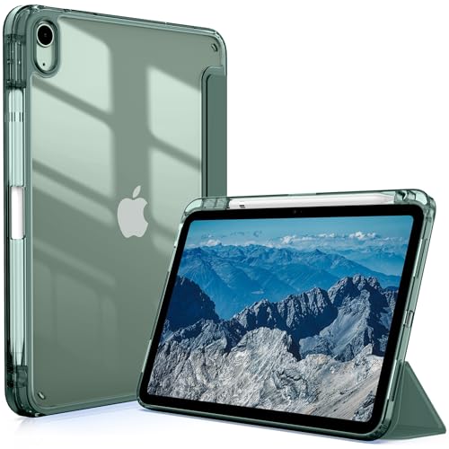 CACOE Hülle Kompatibel mit iPad 10 Generation 10.9 Zoll 2022 mit Stifthalter, Schutzhülle mit transparenter Acryl Rückseite und TPU Stoßfest Grenze,Nachtgrün von CACOE