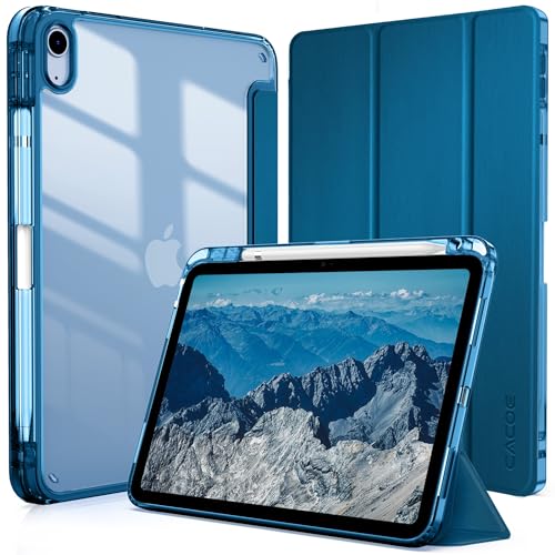 CACOE Hülle Kompatibel mit iPad 10 Generation 10.9 Zoll 2022 mit Stifthalter, Schutzhülle mit transparenter Acryl Rückseite und TPU Stoßfest Grenze,Pfauenblau von CACOE