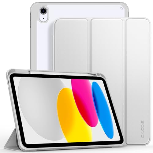 CACOE Hülle für iPad 11. Generation A16 /iPad 10. Generation 10.9 Zoll mit Stifthalter, Schutzhülle mit transparenter Acryl Rückseite, Silber von CACOE