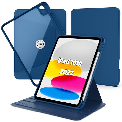 CACOE Hülle Kompatibel mit iPad 10 Generation 2022 10.9 Zoll mit Stifthalter - 360 Grad Drehung Stoßfeste Schutzhülle mit Transparenter Hartschale auf der Rückseite, Meeresblau von CACOE
