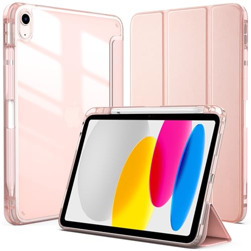 CACOE Hülle Kompatibel mit iPad 10. Generation 2022 10.9 Zoll mit Stifthalter, Schutzhülle mit transparenter Acryl Rückseite und TPU Stoßfest Grenze, Roségold von CACOE