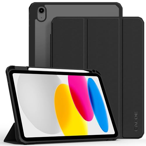 CACOE Hülle Kompatibel mit iPad 10. Generation 2022 10.9 Zoll mit Stifthalter, Schutzhülle mit transparenter Acryl Rückseite und TPU Stoßfest Grenze,Schwarz von CACOE