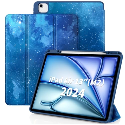 CACOE Hülle für iPad Air 13 Zoll M3 /M2 2025/2024 mit Stifthalter, Dünne Schutzhülle TPU Rückseite mit Auto aufwachen/Schlaf Funktion - Blaues Sternenmuster von CACOE