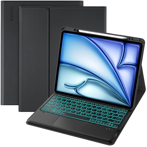 CACOE Hülle Tastatur mit Touchpad Kompatibel mit iPad Air 13 Zoll M3 / M2 (2025/2024) / iPad Pro 12.9 2021/2022, 7-Farbige Beleuchtung Abnehmbare Kabellose Tastatur,Schwarz von CACOE