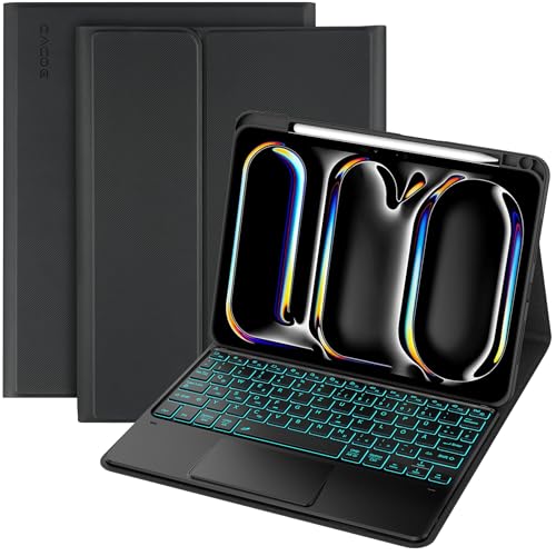 CACOE Hülle Tastatur Kompatibel mit iPad Pro 11 Zoll M4 Hülle 2024 mit Touchpad, 7-Farbige Beleuchtung Abnehmbare Kabellose, Schwarz von CACOE
