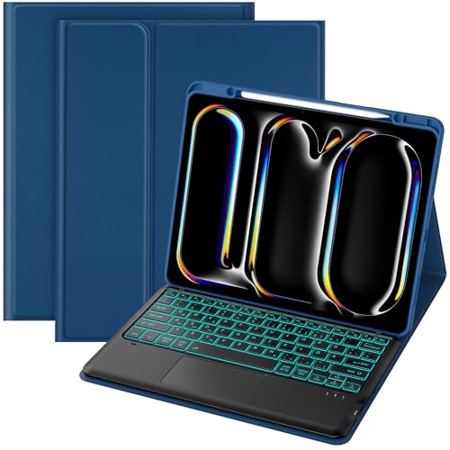 CACOE Hülle Tastatur Kompatibel mit iPad Pro 13 M4 Hülle (2024) mit Touchpad, 7-Farbige Beleuchtung Abnehmbare Kabellose,Navy blau von CACOE