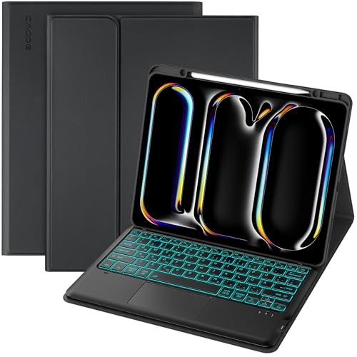 CACOE Hülle Tastatur mit Touchpad Kompatibel mit iPad Pro 13 M4 Hülle (2024) A2925/A2926/A3007, 7-Farbige Beleuchtung Abnehmbare Kabellose Tastatur,Schwarz von CACOE