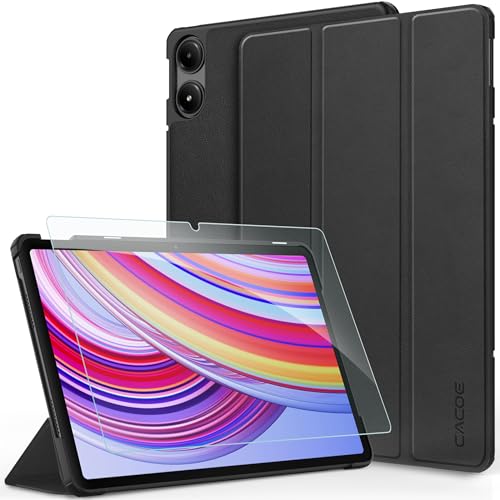 CACOE Hülle für Redmi Pad Pro 12.1 / Xiaomi Poco Pad 12.1 Zoll 2024 mit Schutzfolie - Ultra Dünn mit Standfunktion Slim PU Leder Smart Schutzhülle, Schwarz von CACOE