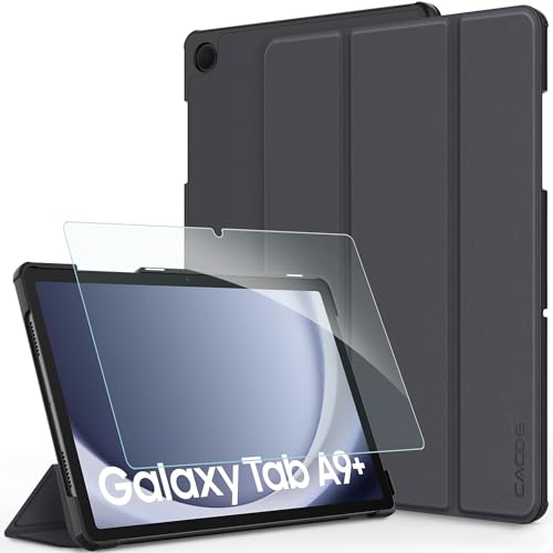 CACOE Hülle für Samsung Galaxy Tab A9+ Plus 11 Zoll 2023 mit Schutzfolie - Ultra Dünn mit Standfunktion Slim PU Leder Smart Schutzhülle, Dunkelgrau von CACOE