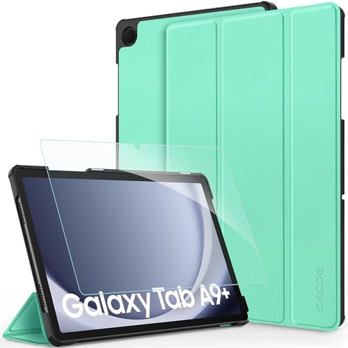 CACOE Hülle für Samsung Galaxy Tab A9+ Plus 11 Zoll 2023 mit Schutzfolie - Ultra Dünn mit Standfunktion Slim PU Leder Smart Schutzhülle, Minzgrün von CACOE