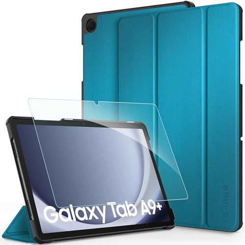 CACOE Hülle für Samsung Galaxy Tab A9+ Plus 11 Zoll 2023 mit Schutzfolie - Ultra Dünn mit Standfunktion Slim PU Leder Smart Schutzhülle, Pfauenblau von CACOE