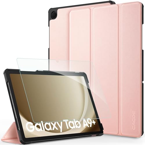CACOE Hülle für Samsung Galaxy Tab A9+ Plus 11 Zoll 2023 mit Schutzfolie - Ultra Dünn mit Standfunktion Slim PU Leder Smart Schutzhülle, Roségold von CACOE