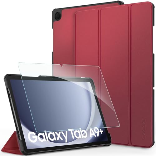 CACOE Hülle für Samsung Galaxy Tab A9+ Plus 11 Zoll 2023 mit Schutzfolie - Ultra Dünn mit Standfunktion Slim PU Leder Smart Schutzhülle, Rotwein von CACOE